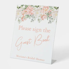 Gästetisch Peach Floral Brautparty Sockelschild