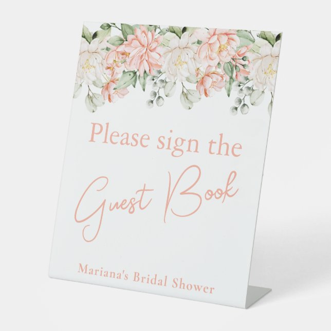 Gästetisch Peach Floral Brautparty Sockelschild (Vorderseite)
