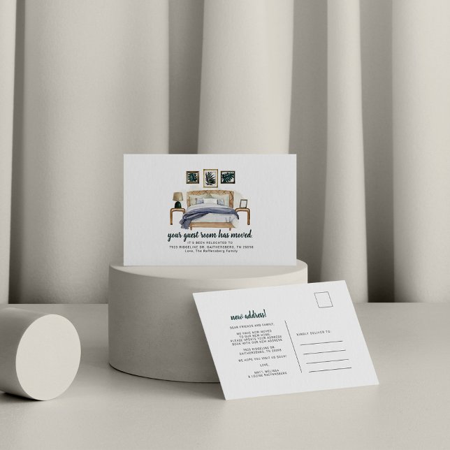 Gästezimmer Moved Boho Chic Schlafzimmer Moving Ad Ankündigungspostkarte (Von Creator hochgeladen)