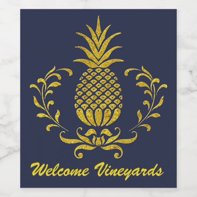 Gastfreundschaft Ananas Gold Ihren Text und Farbe Weinetikett (Einzelnes Label)