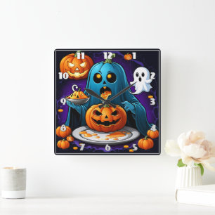 Gastgeber-Feste auf Kürbissen zu Halloween Quadratische Wanduhr