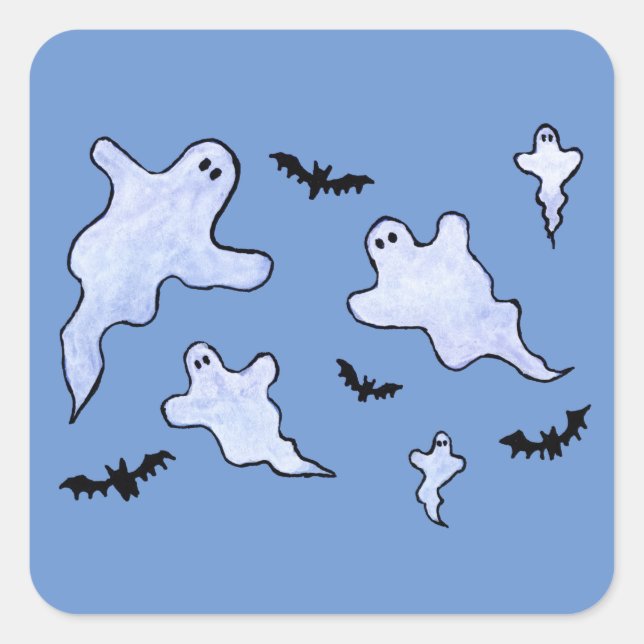 Gastgeber und Fledermäuse Halloween Quadratischer Aufkleber (Vorderseite)