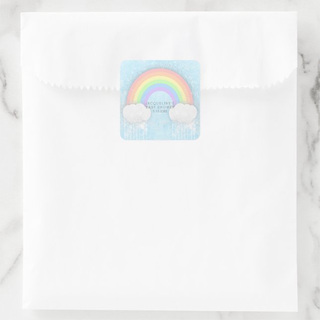 Gastgeschenk-Aufkleber für Pastel-Regenbogen und W Quadratischer Aufkleber (Tasche)