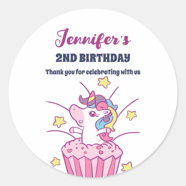 Gastgeschenk für Einhorn und Cupcake Kindergeburts Runder Aufkleber (Vorderseite)