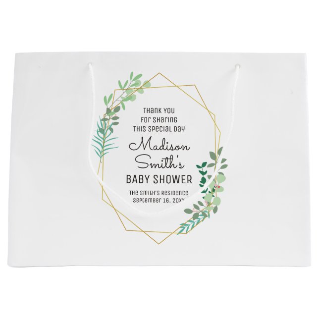 Gastgeschenk für geometrische und grüne Babydusche Große Geschenktüte (Vorderseite)