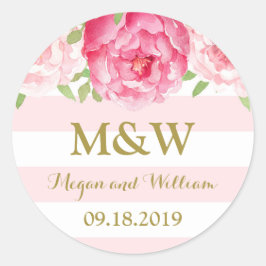 Gastgeschenk Hochzeit am Strip Rosa Floral Runder Aufkleber