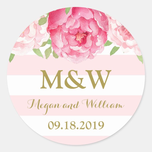 Gastgeschenk Hochzeit am Strip Rosa Floral Runder Aufkleber (Vorderseite)