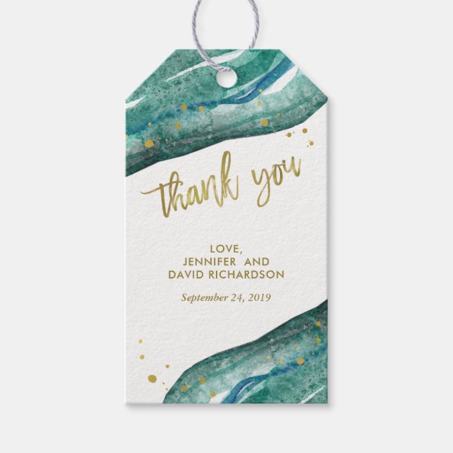 Gastgeschenk Hochzeit aquamarin und Gold Geode Vie Geschenkanhänger (Vorderseite)