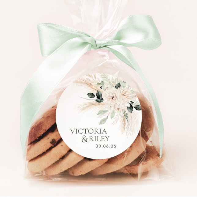 Gastgeschenk Hochzeit-Aufkleber für Grünpflanzen L Runder Aufkleber (VICTORIA | Elegant Greenery Favor Stickers | Matching items available.)