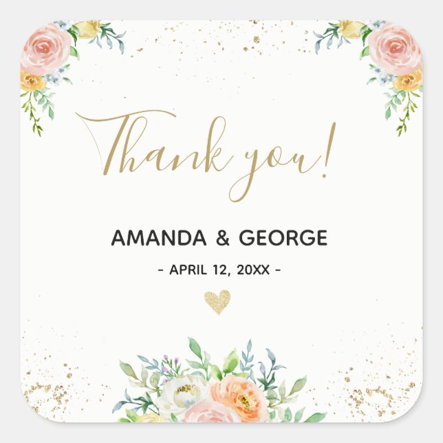 Gastgeschenk Hochzeit Aufkleber mit Blumengold und (Vorderseite)