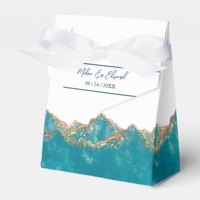 Gastgeschenk Hochzeit aus blau-goldfarbenem Marmor Geschenkschachtel (Vorderseite)