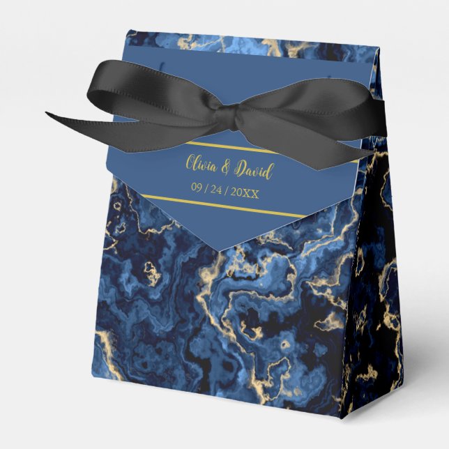 Gastgeschenk Hochzeit aus Edelblau und Goldmarmor Geschenkschachtel (Vorderseite)