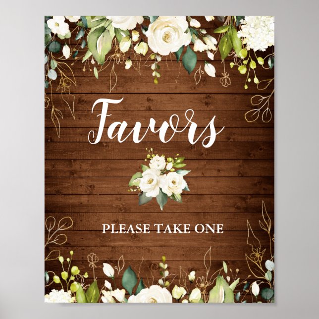 Gastgeschenk Hochzeit aus Holz und Weißrosen Poster (Vorne)
