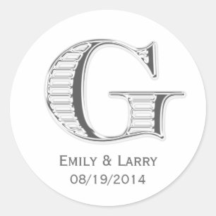 Gastgeschenk Hochzeit aus weißem Chrommonogramm G Runder Aufkleber