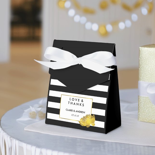 Gastgeschenk Hochzeit | Black Strip & Gold Peony Geschenkschachtel (Von Creator hochgeladen)