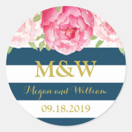 Gastgeschenk Hochzeit Blauer Streifen Runder Aufkleber