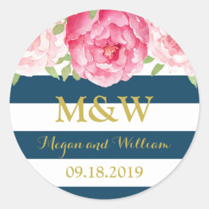 Gastgeschenk Hochzeit Blauer Streifen Runder Aufkleber