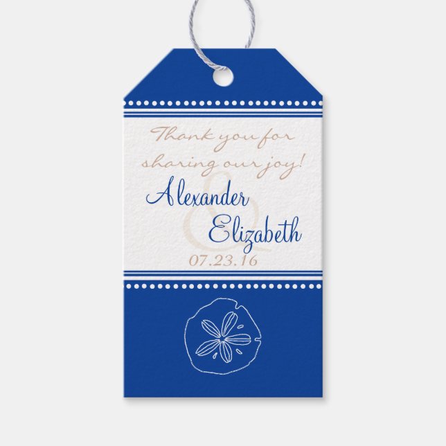 Gastgeschenk Hochzeit | Blue Sand Dollar Beach Wed Geschenkanhänger (Vorderseite)