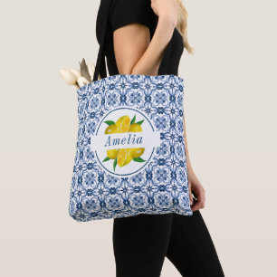 Gastgeschenk Hochzeit Blue Tile Lemon Tasche