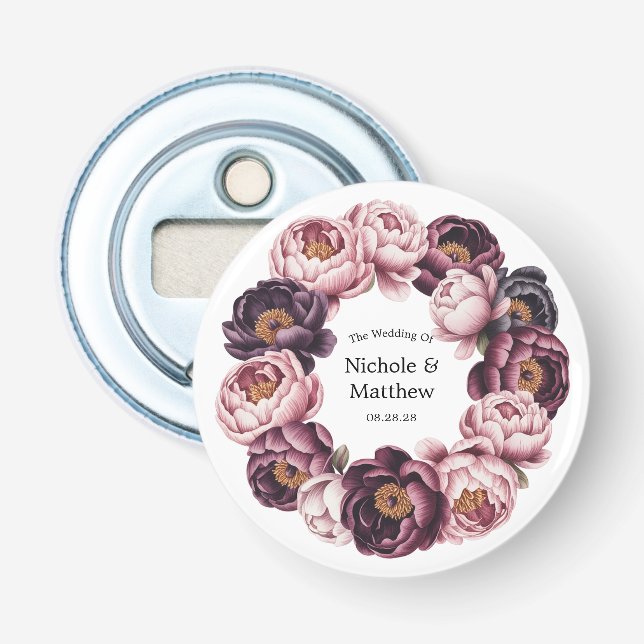 Gastgeschenk Hochzeit Blush and Pum Peony Wreath Flaschenöffner (Vorderseite)