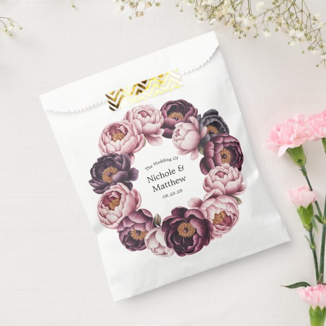 Gastgeschenk Hochzeit Blush and Pum Peony Wreath Geschenktütchen (Versiegelt)