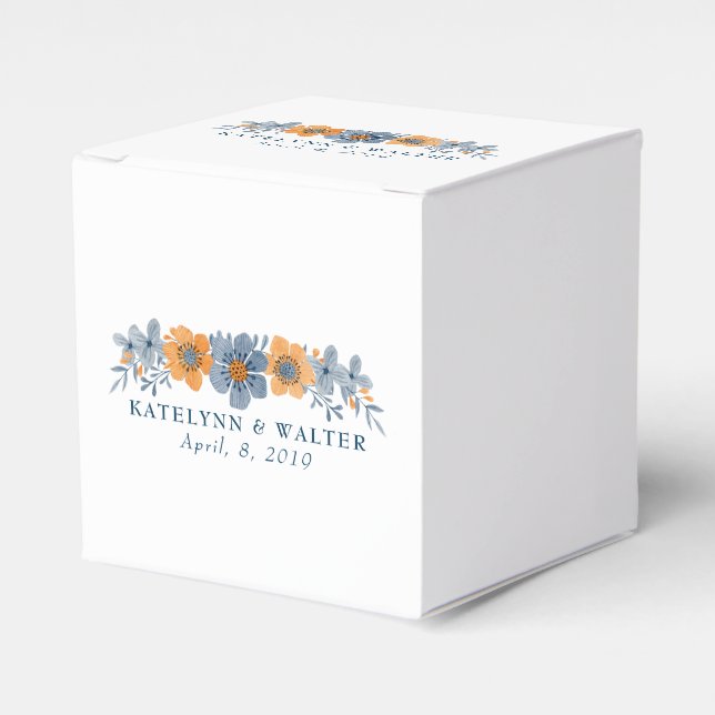 Gastgeschenk Hochzeit-Box mit blauen und orangen B Geschenkschachtel (Vorderseite)