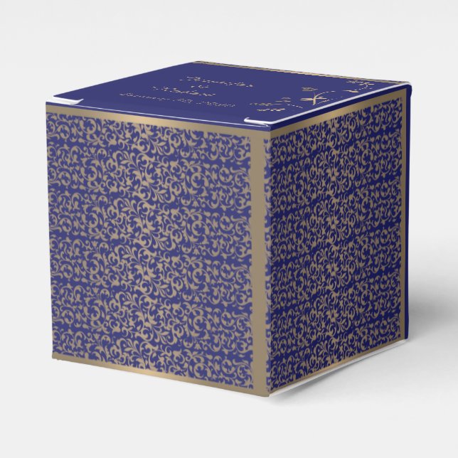 Gastgeschenk Hochzeit-Box mit Gold und Navy Blue F Geschenkschachtel (Vorderseite)