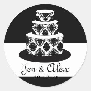 Gastgeschenk Hochzeit "Briom Damask Cake" Runder Aufkleber