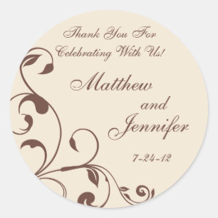 Gastgeschenk Hochzeit Brown & Cream Floral Curls Runder Aufkleber