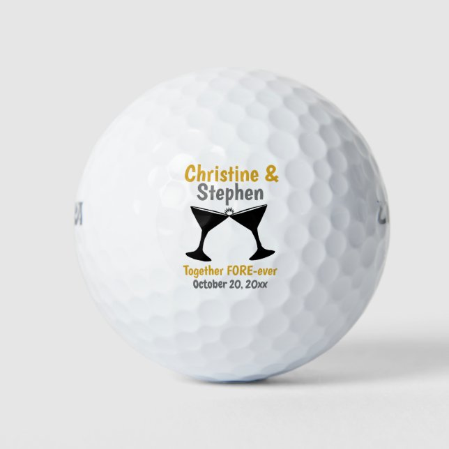 Gastgeschenk Hochzeit Champagne Glasses Clinkes Golfball (Vorderseite)