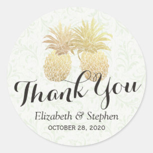 Gastgeschenk Hochzeit Danke Chic Gold Ananas Coupl Runder Aufkleber