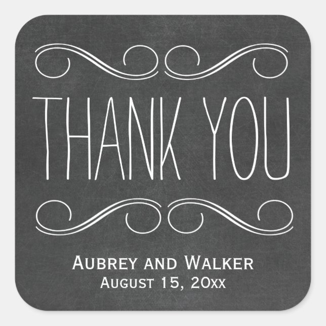 Gastgeschenk Hochzeit danke Ihnen Chalkboard Stick Quadratischer Aufkleber (Vorderseite)