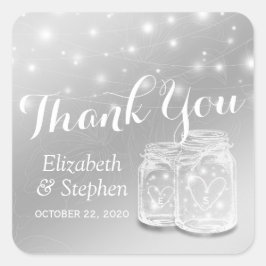 Gastgeschenk Hochzeit danke Mason Jars & String Li Quadratischer Aufkleber