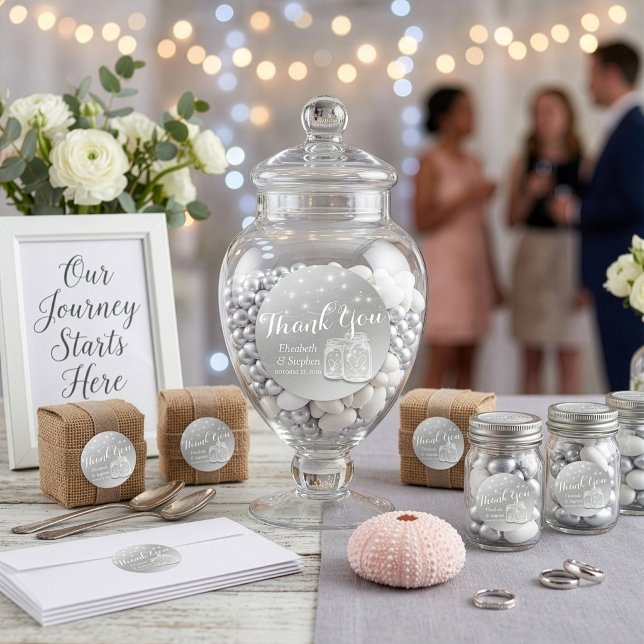 Gastgeschenk Hochzeit danke Mason Jars & String Li Runder Aufkleber (Von Creator hochgeladen)