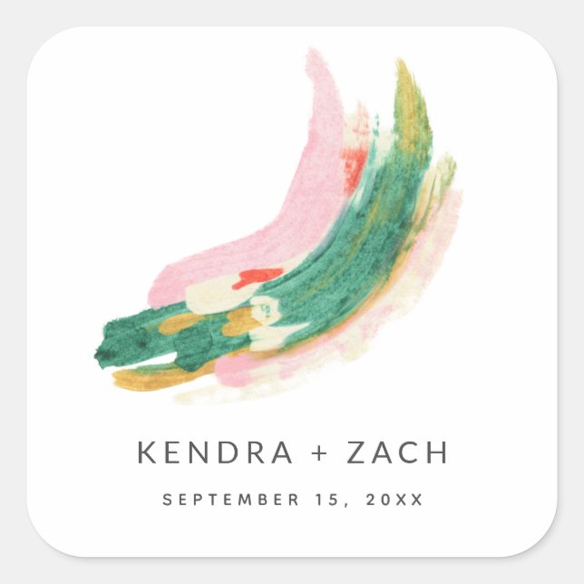 Gastgeschenk Hochzeit der Modernen Kunst Paint Str Quadratischer Aufkleber (Vorderseite)