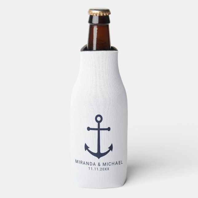 Gastgeschenk Hochzeit der modernen Nautischen Mari Flaschenkühler (Flaschenvorderseite)