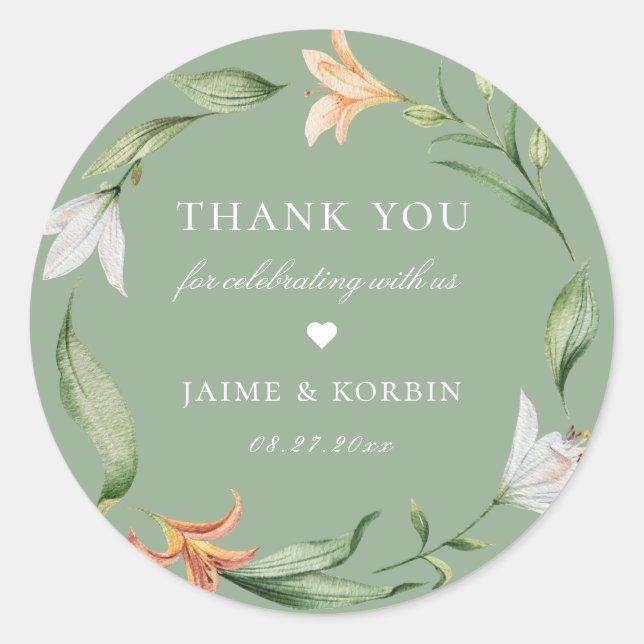 Gastgeschenk Hochzeit des botanischen Blumenkranze Runder Aufkleber (Vorderseite)