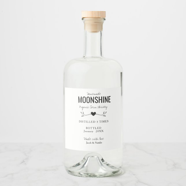 Gastgeschenk Hochzeit des selbstgebauten Mondschei Alkoholflaschenetikett (Vorderseite)