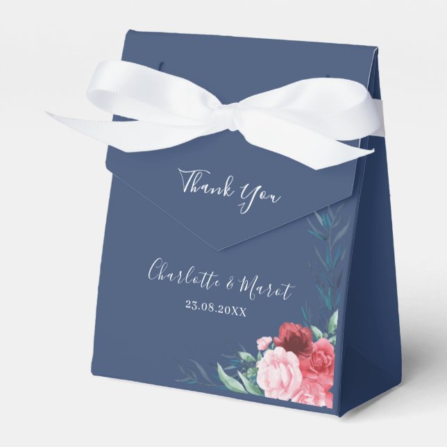 Gastgeschenk Hochzeit "Dusty Blue Blush Pink Flora Geschenkschachtel (Vorderseite)