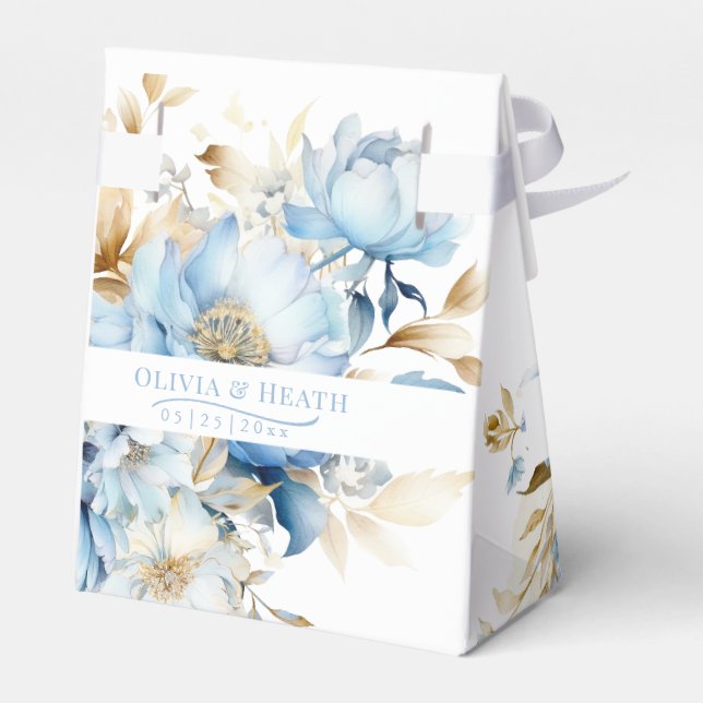 Gastgeschenk Hochzeit "Dusty Blue Floral Gold" Geschenkschachtel (Rückseite)