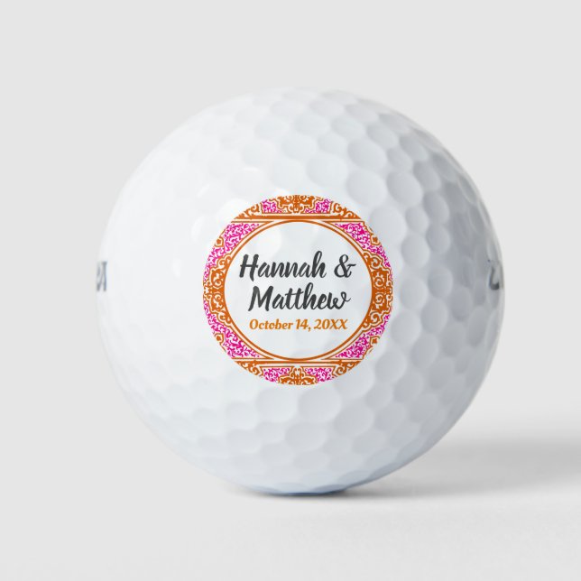 Gastgeschenk Hochzeit Elegante Orange Rosa Rolle Golfball (Vorderseite)