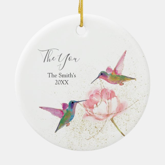 Gastgeschenk Hochzeit Floral Hummingbirds Keramik Ornament (Hinten)