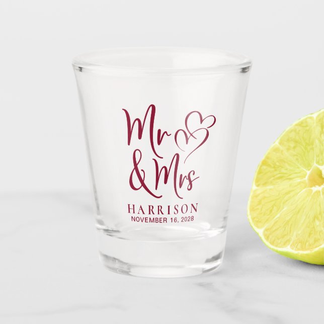 Gastgeschenk Hochzeit Frau Burgund Schnapsglas (Vorderseite)