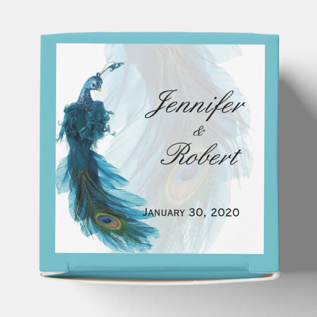 Gastgeschenk Hochzeit für aquamarines Blaues Pfaue Geschenkschachtel (Oben)