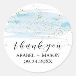 Gastgeschenk Hochzeit für Aquarellblau und Goldlau Runder Aufkleber