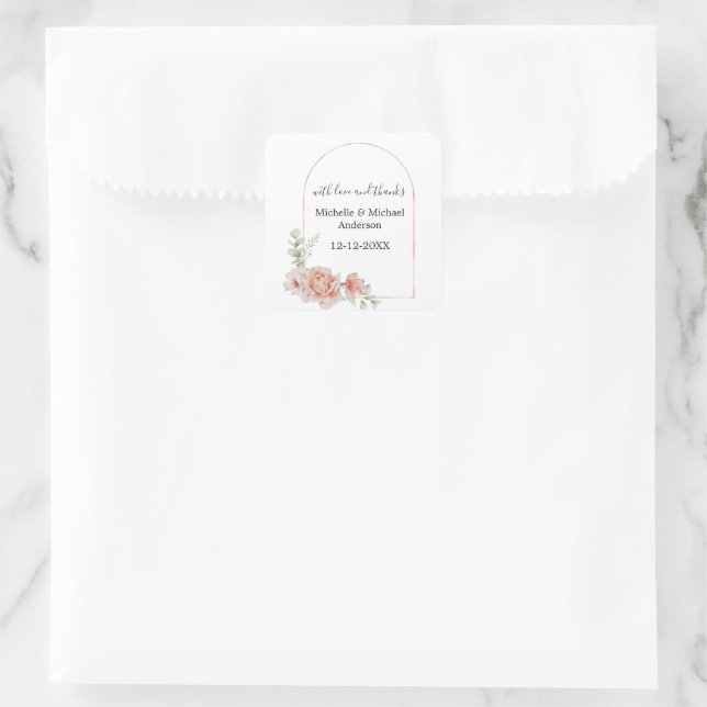 Gastgeschenk Hochzeit für die Blumenbedeckung Quadratischer Aufkleber (Tasche)