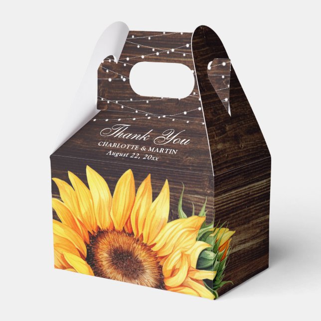 Gastgeschenk Hochzeit für rustikale Holzsonnenblum Geschenkschachtel (Vorderseite)