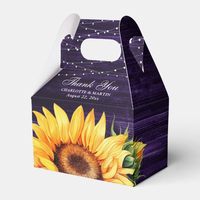 Gastgeschenk Hochzeit für rustikale Lila Holzsonne Geschenkschachtel (Vorderseite)