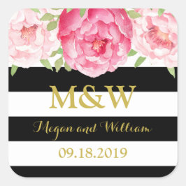 Gastgeschenk Hochzeit für Schwarze Streifen Quadratischer Aufkleber