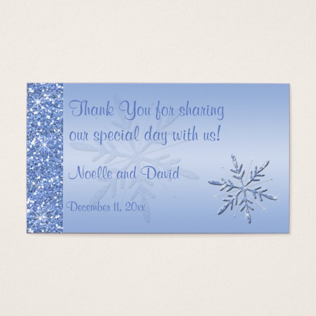 Gastgeschenk Hochzeit "Glittery Blue Snowflakes" (Vorderseite)